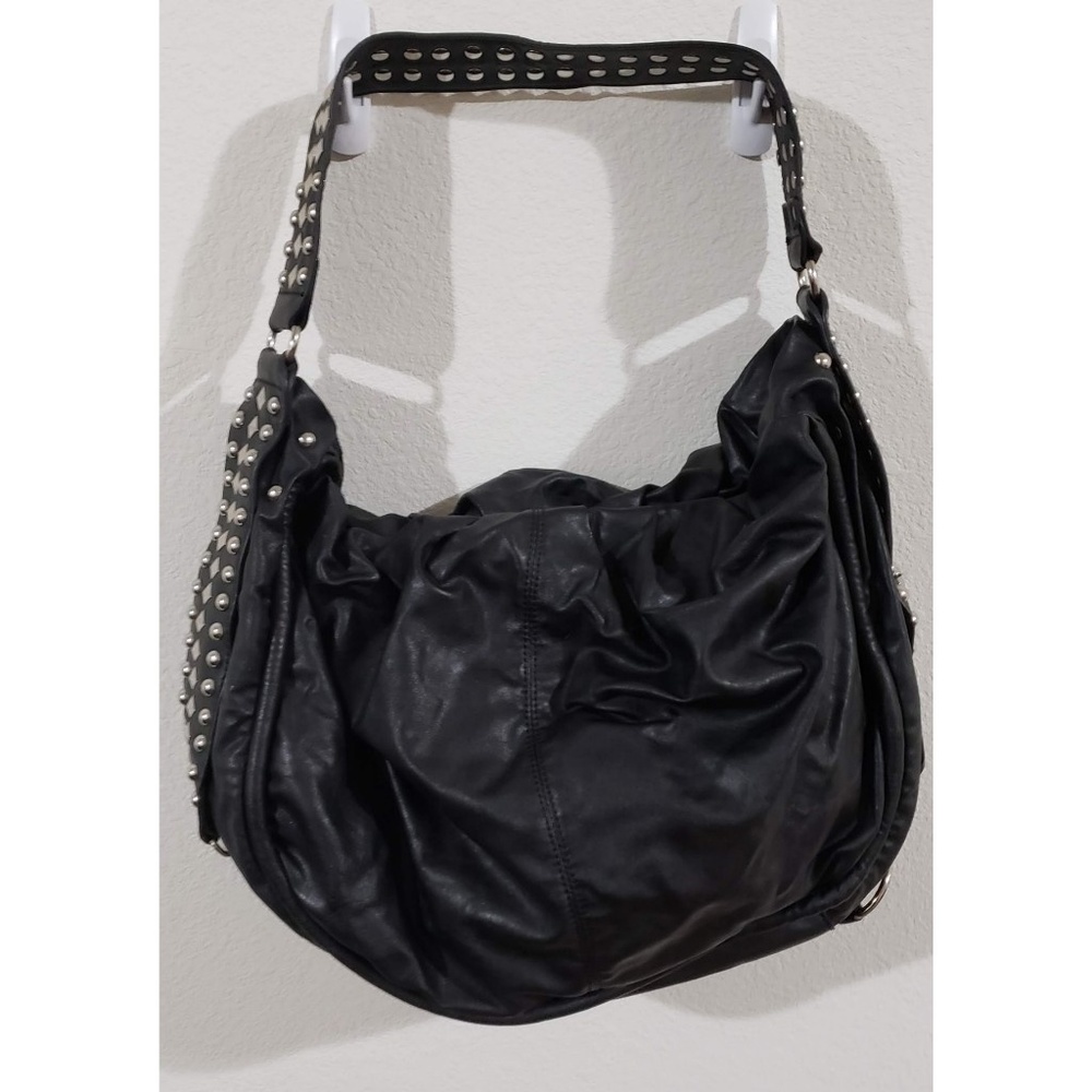 Black vegan leather studded bag